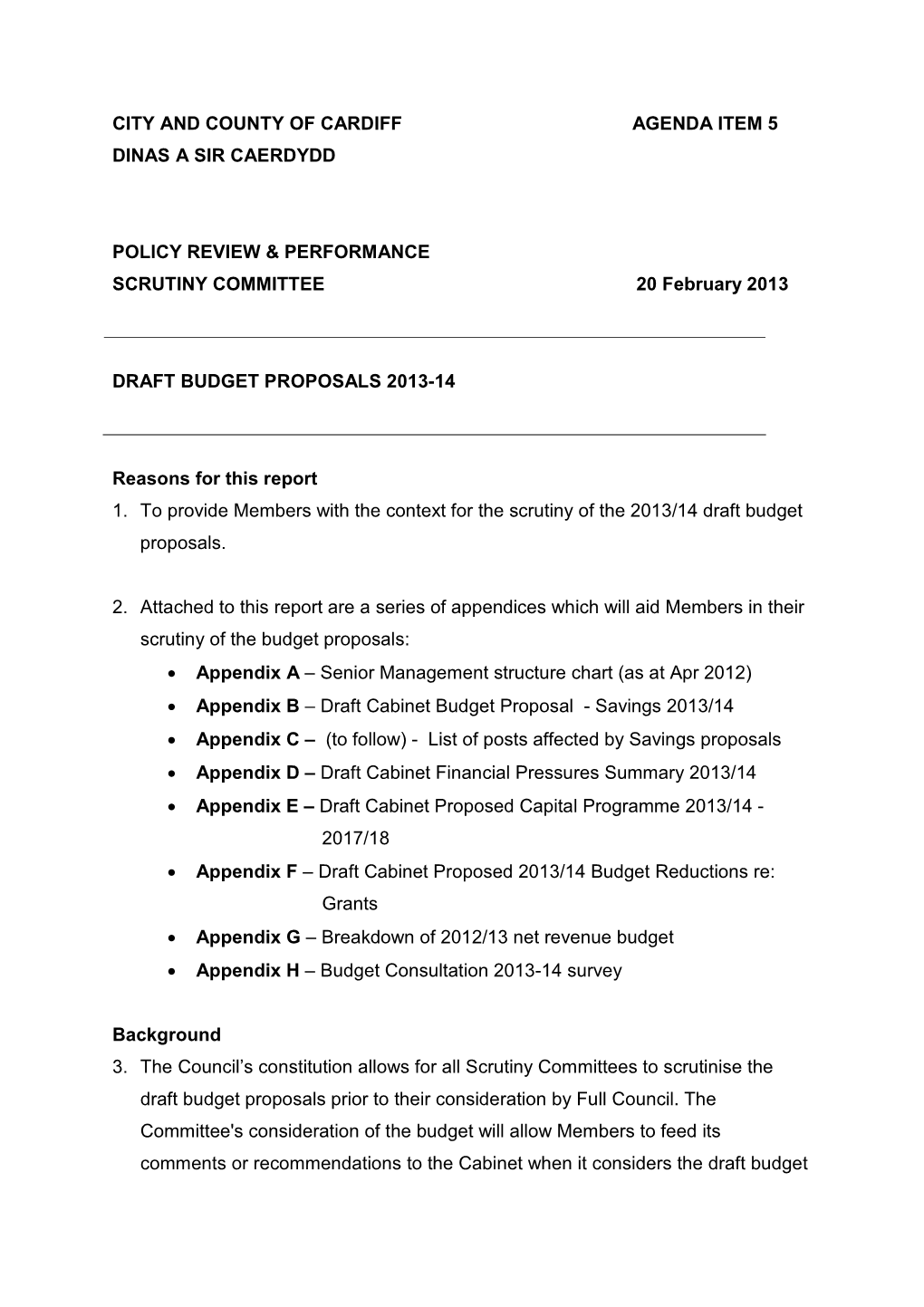 Draft Budget Proposals 2013-14