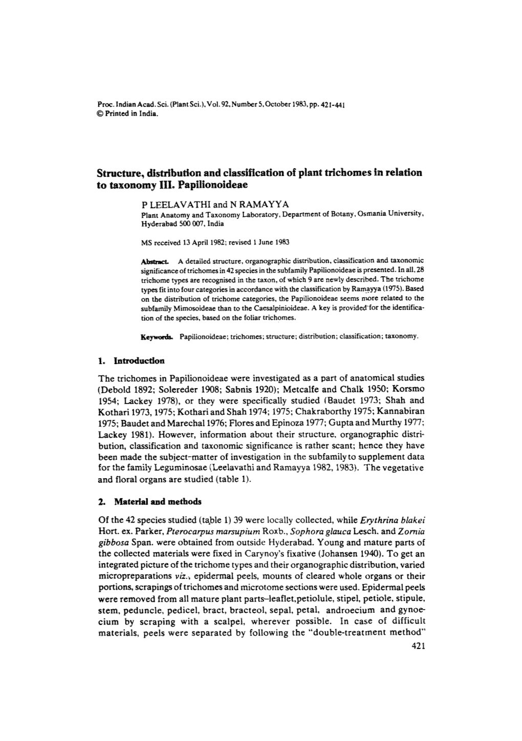 Structure, Distribution and Classification of Plant Trichomes In