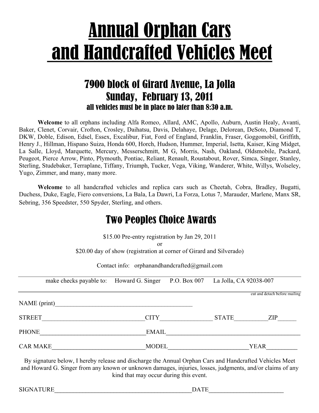 1St Annual Orphan Car and Handcrafted Vehicle Show