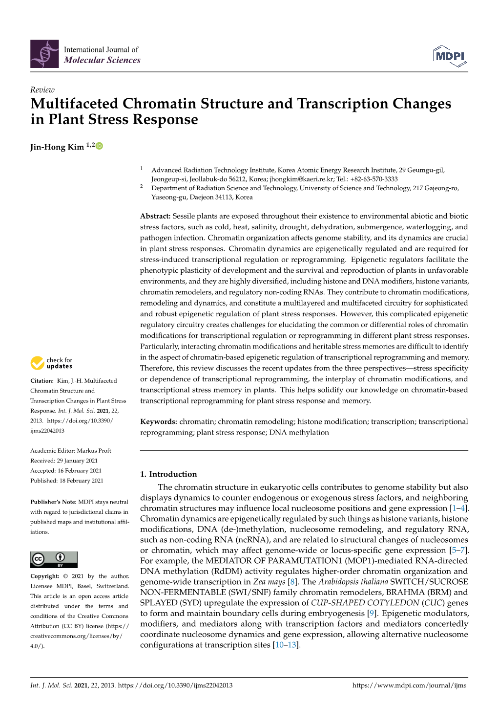 Multifaceted Chromatin Structure and Transcription Changes in Plant Stress Response