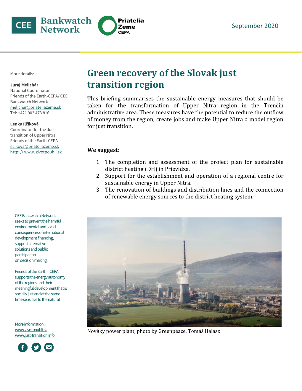 Green Recovery of the Slovak Just Transition Region
