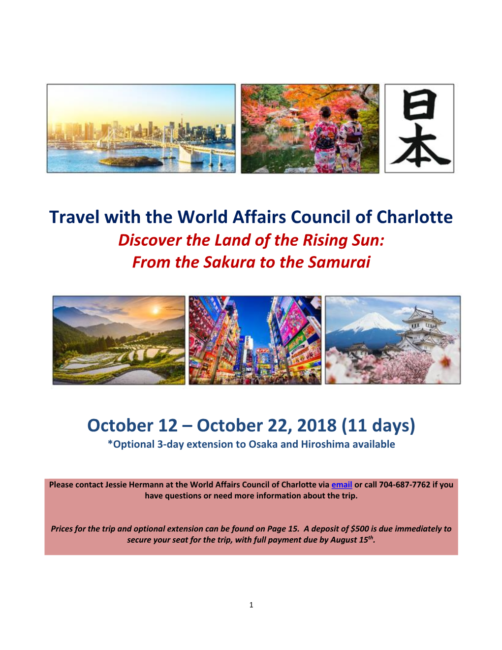 Travel with the World Affairs Council of Charlotte October 12 – October 22, 2018 (11 Days)