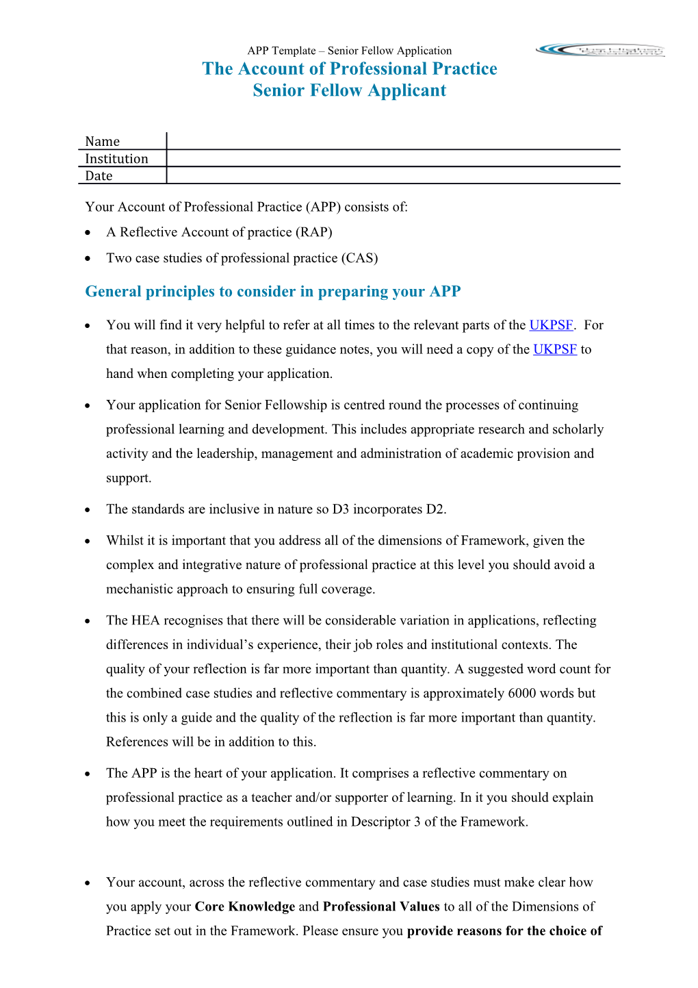 APP Template Senior Fellow Application Page 2 of 9