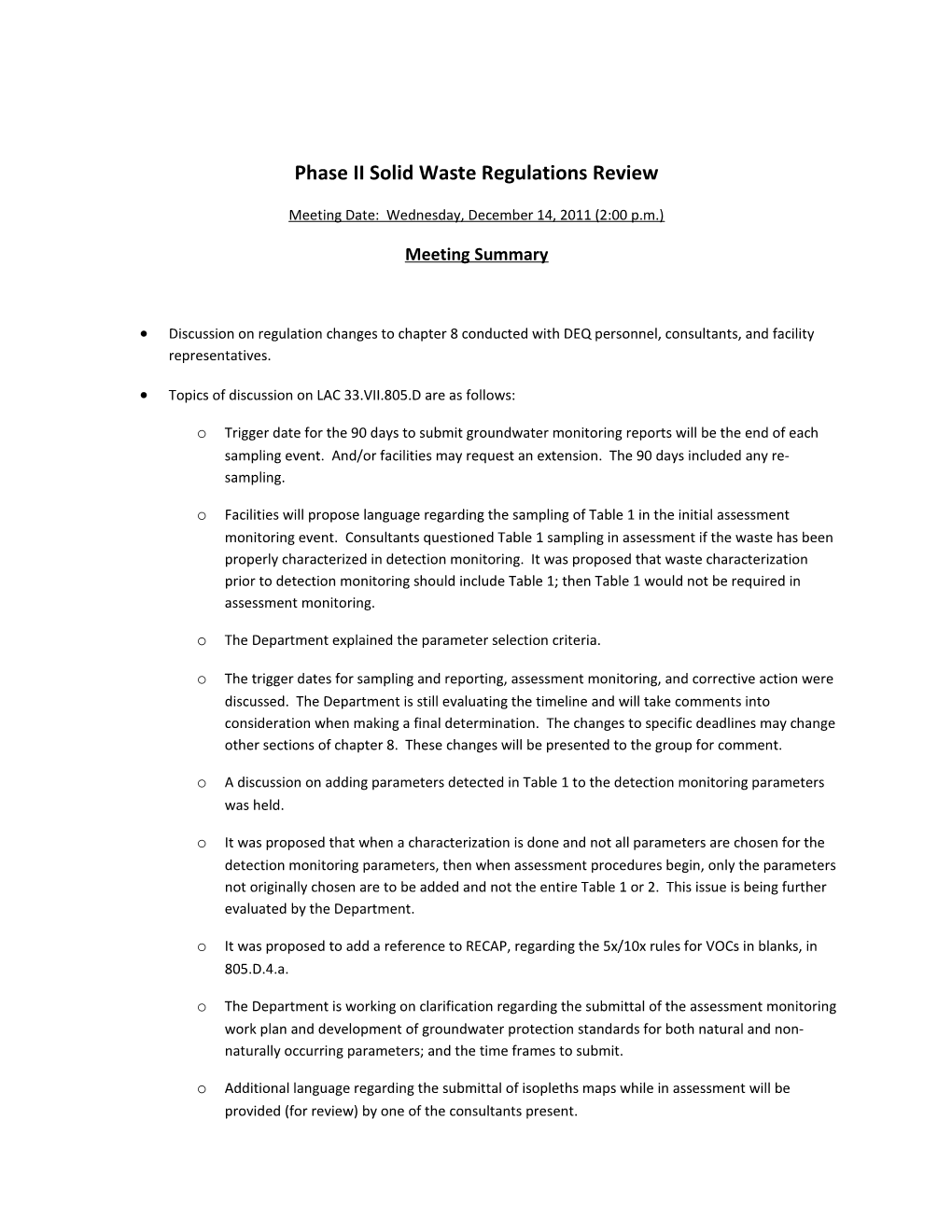 Phase II Solid Waste Regulations Review