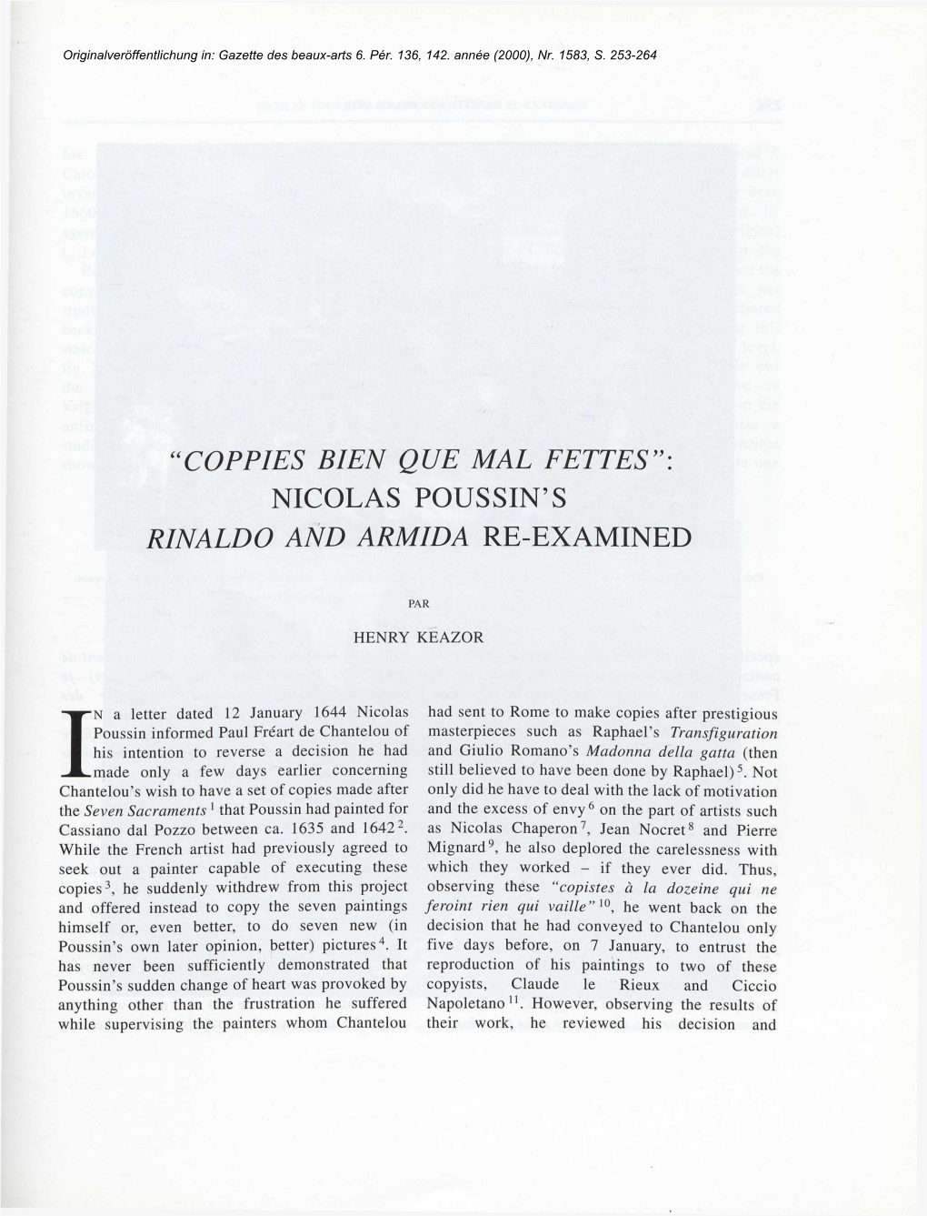 "Coppies Bien Que Mal Fettes": Nicolas Poussin's Rinaldo and Armida Re-Examined