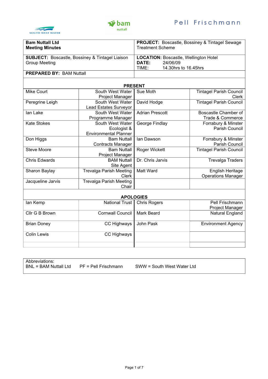 Bam Nuttall Ltd Meeting Minutes PROJECT: Boscastle, Bossiney