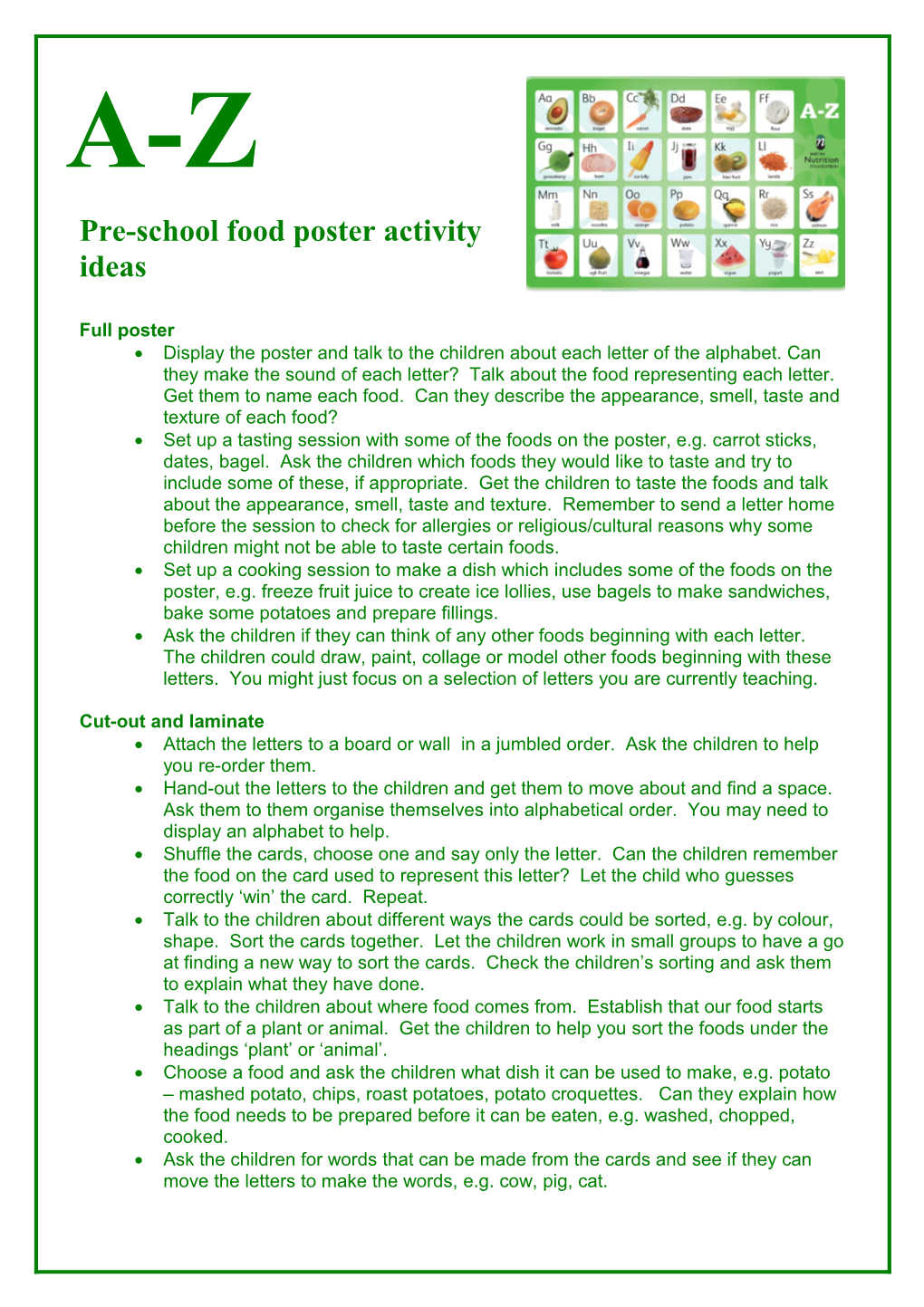 Pre-School Food Poster Activity Ideas