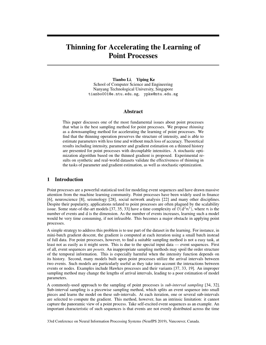 Thinning for Accelerating the Learning of Point Processes