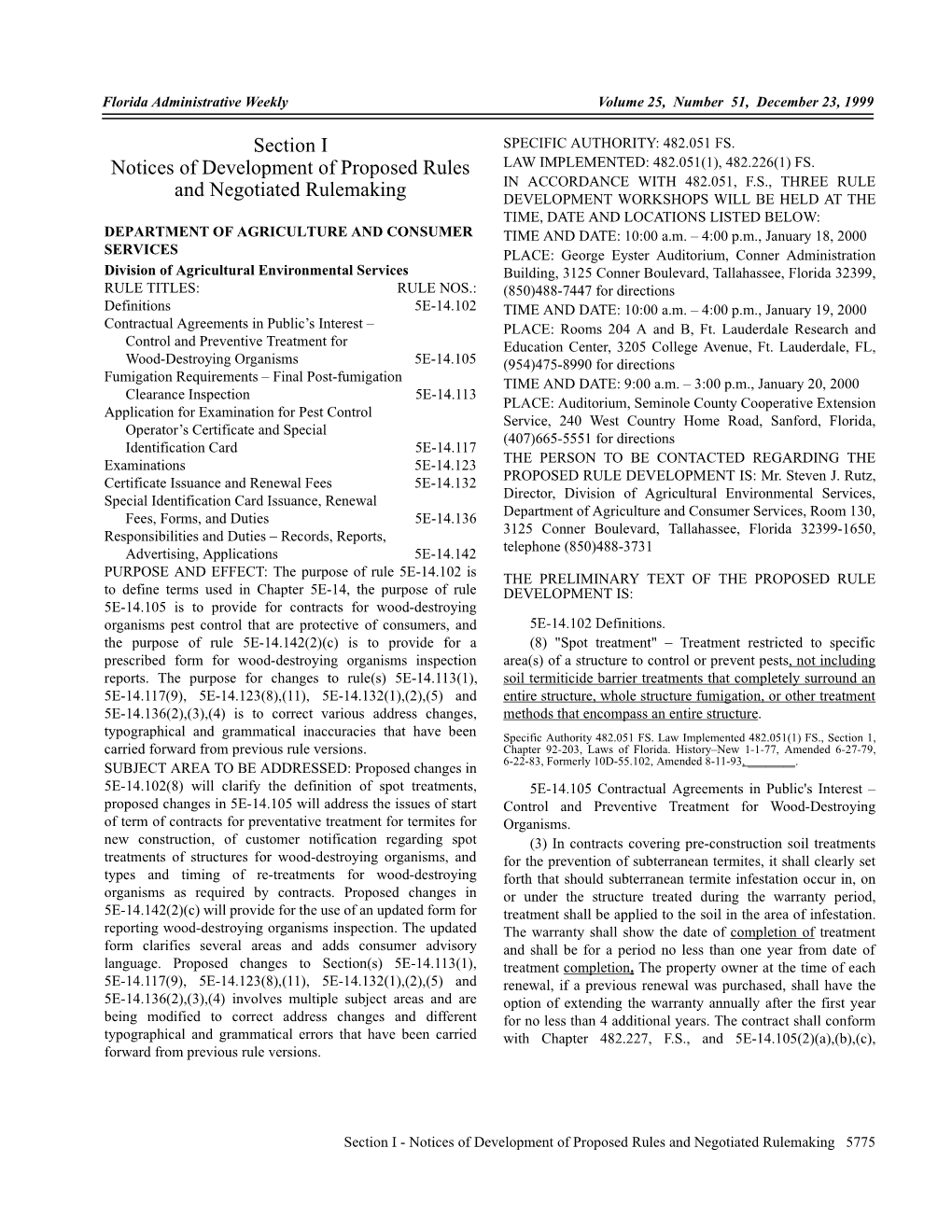 Section I Notices of Development of Proposed Rules and Negotiated Rulemaking