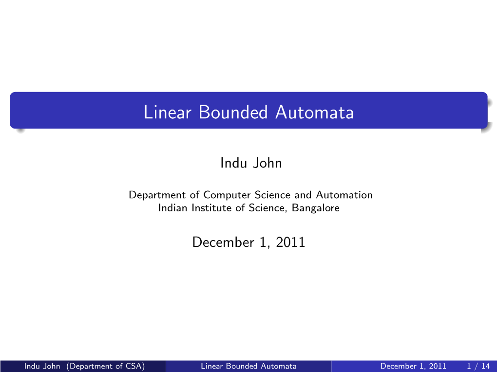 Linear Bounded Automata