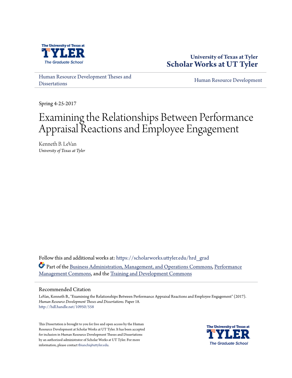 Examining the Relationships Between Performance Appraisal Reactions and Employee Engagement Kenneth B