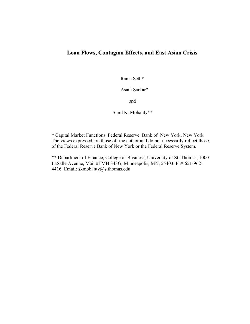Loan Flows, Contagion Effects, and East Asian Crisis