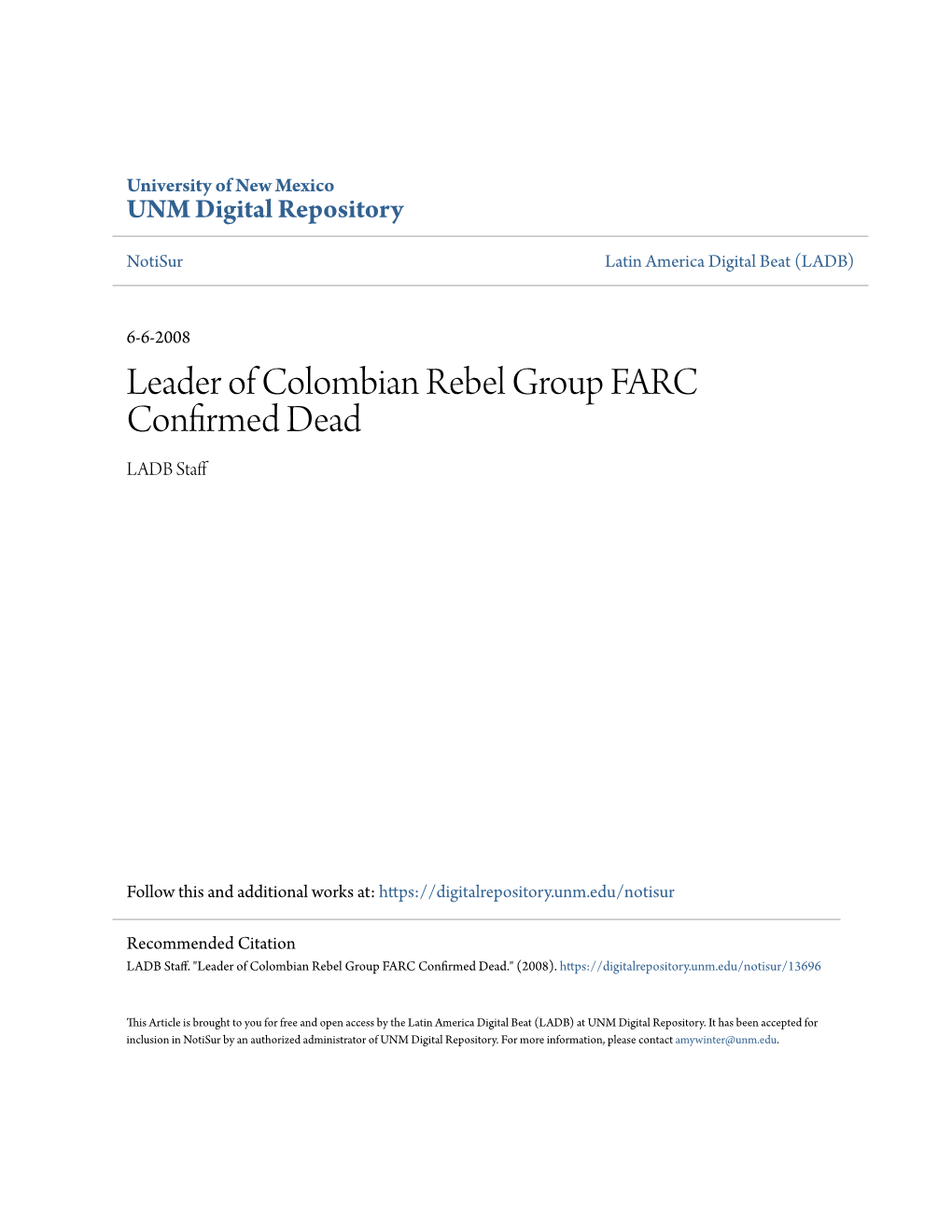 Leader of Colombian Rebel Group FARC Confirmed Dead LADB Staff