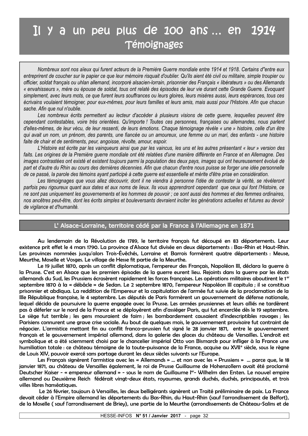 Il Y a Un Peu Plus De 100 Ans … En 1914 Témoignages