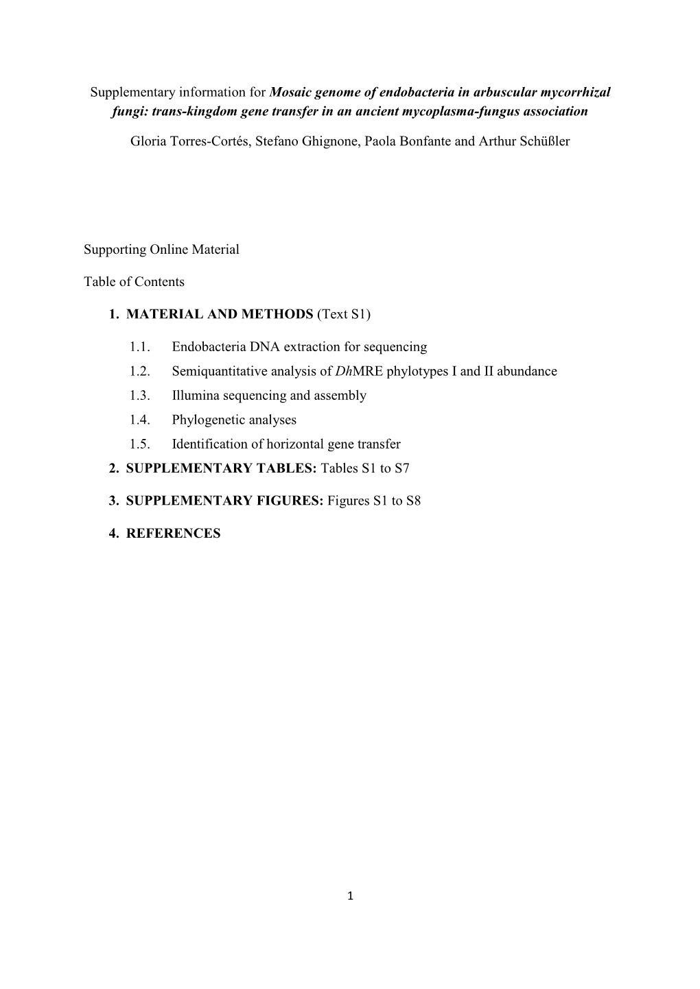 Supplementary Information for Mosaic Genome of Endobacteria in Arbuscular Mycorrhizal Fungi: Trans-Kingdom Gene Transfer in an Ancient Mycoplasma-Fungus Association