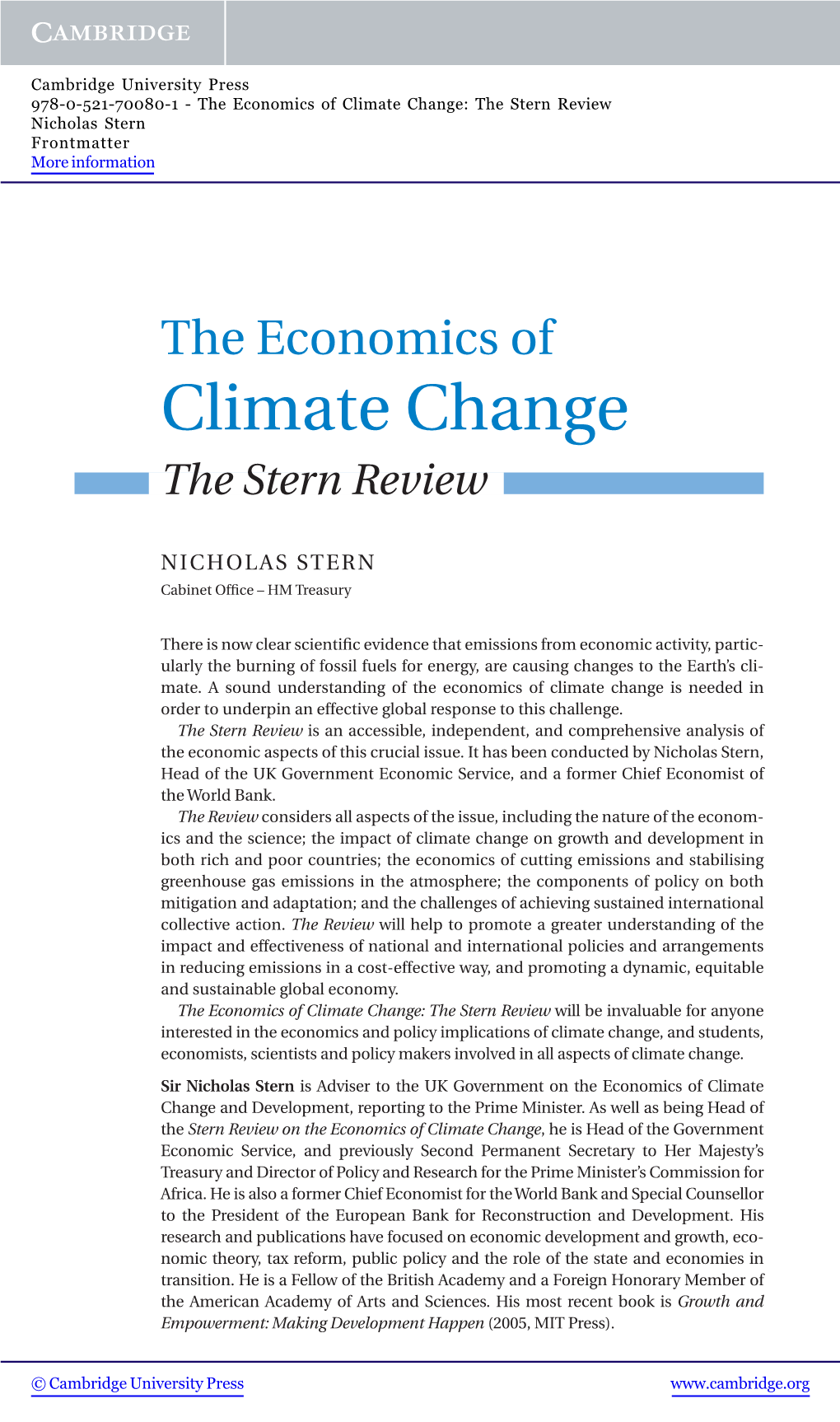 Climate Change: the Stern Review Nicholas Stern Frontmatter More Information