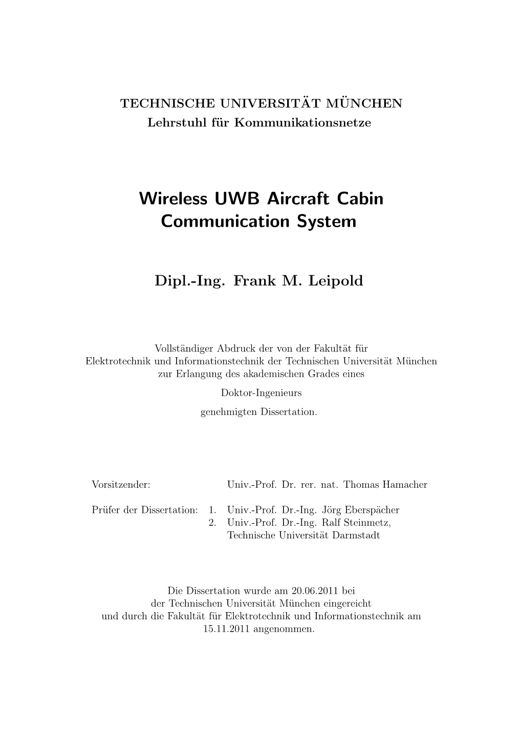Wireless UWB Aircraft Cabin Communication System