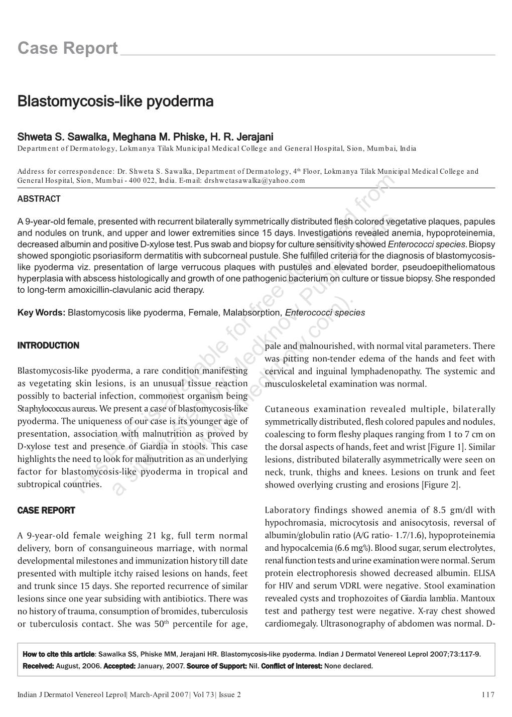 Case Report-Blastomycosis-Like Pyoderma