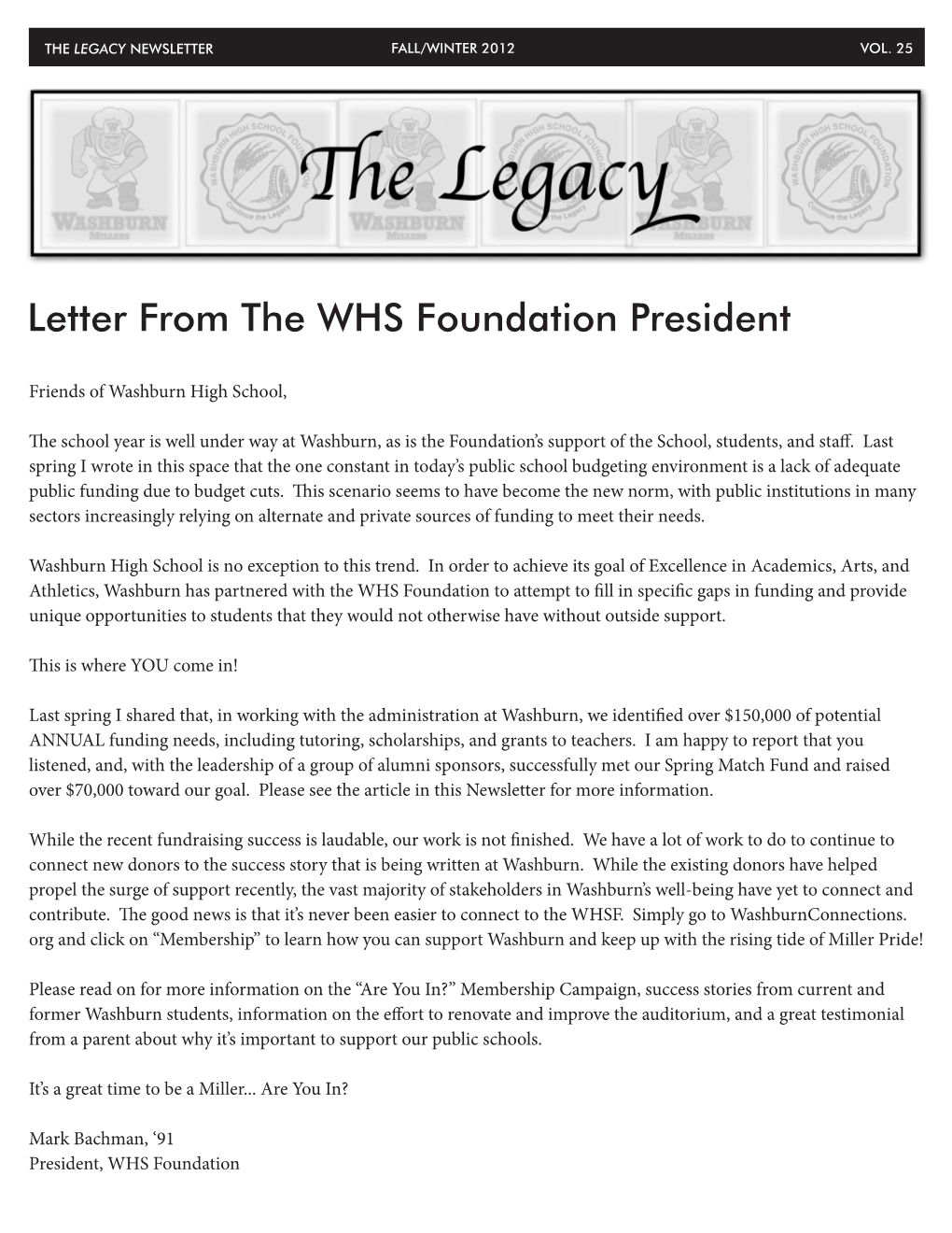 Letter from the WHS Foundation President