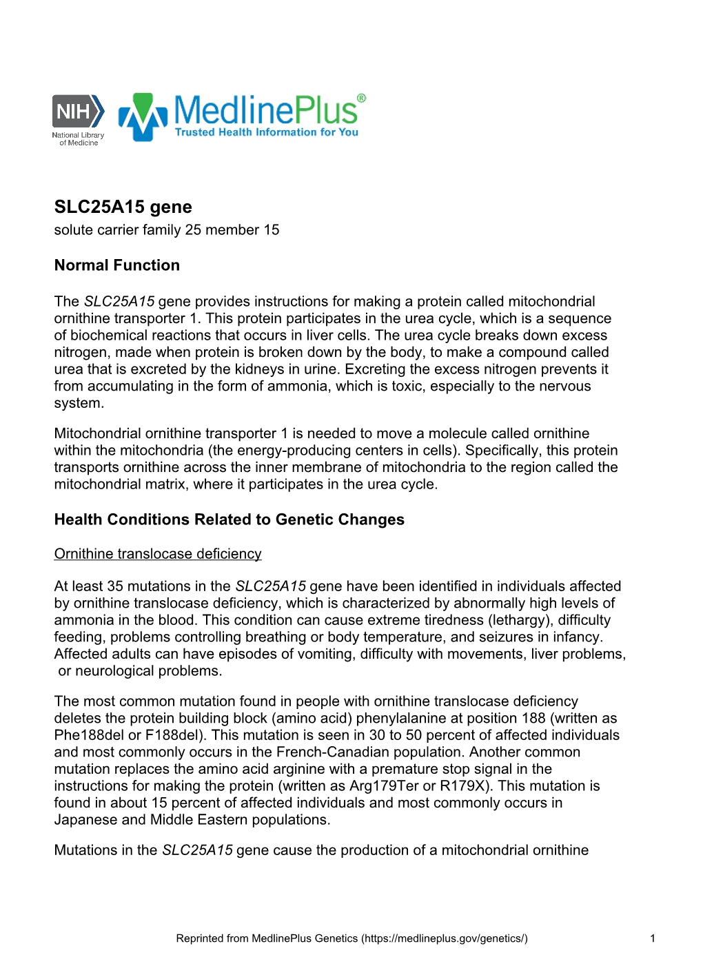 SLC25A15 Gene Solute Carrier Family 25 Member 15