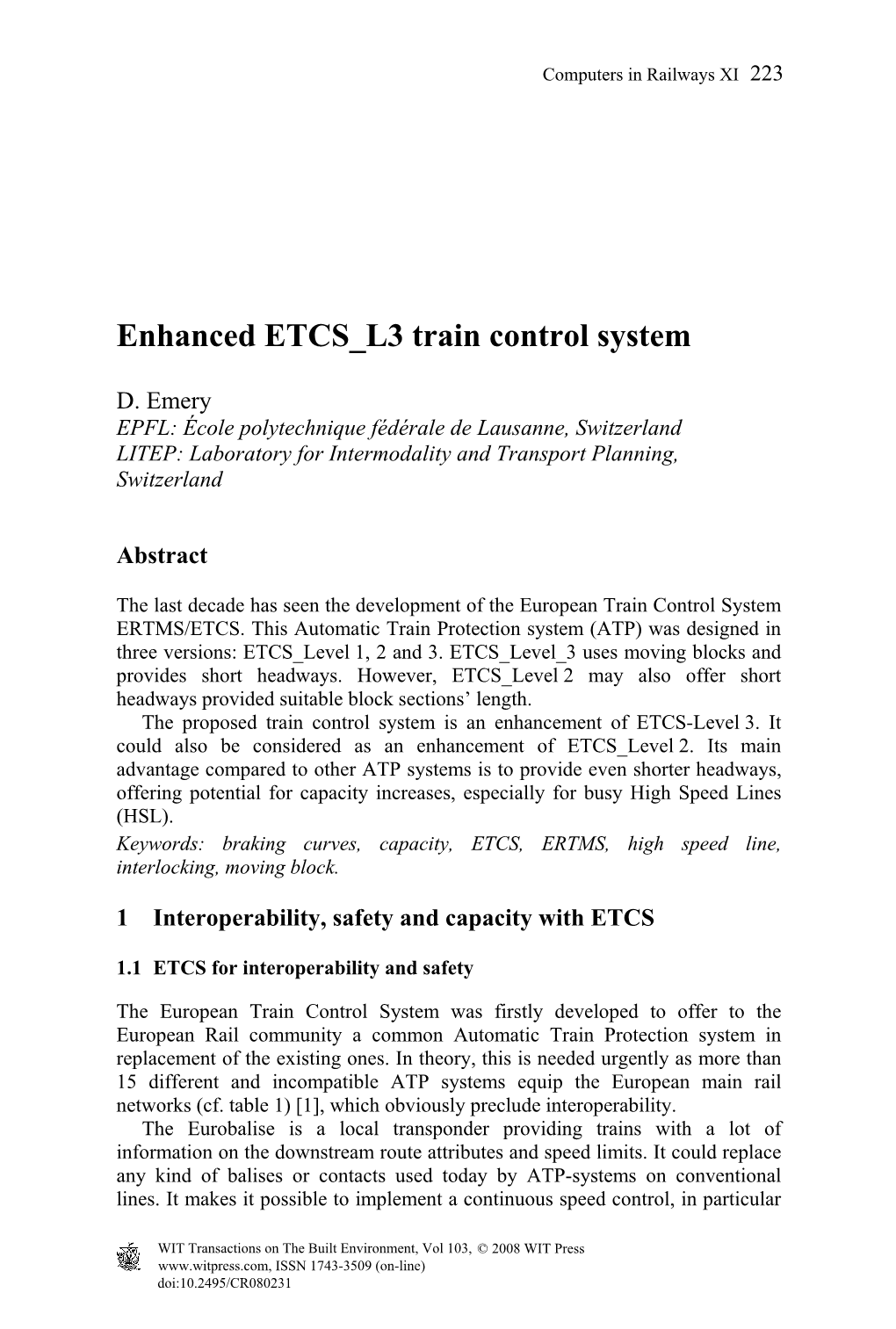 Enhanced ETCS L3 Train Control System