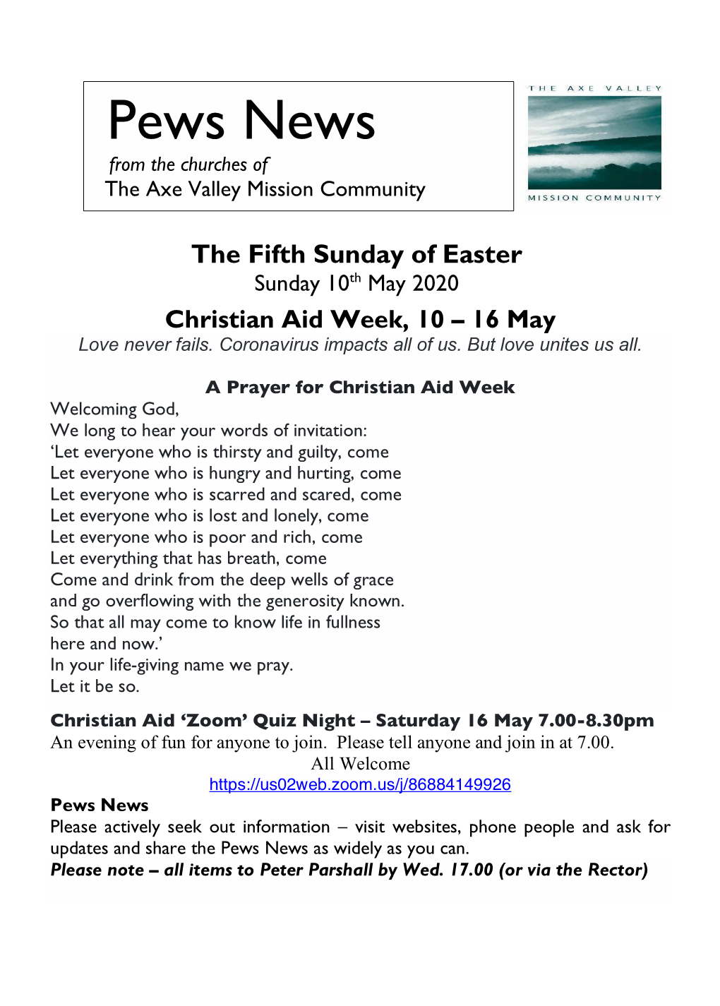 Pews News from the Churches of the Axe Valley Mission Community