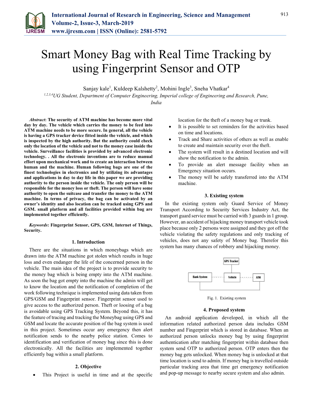 Smart Money Bag with Real Time Tracking by Using Fingerprint Sensor and OTP