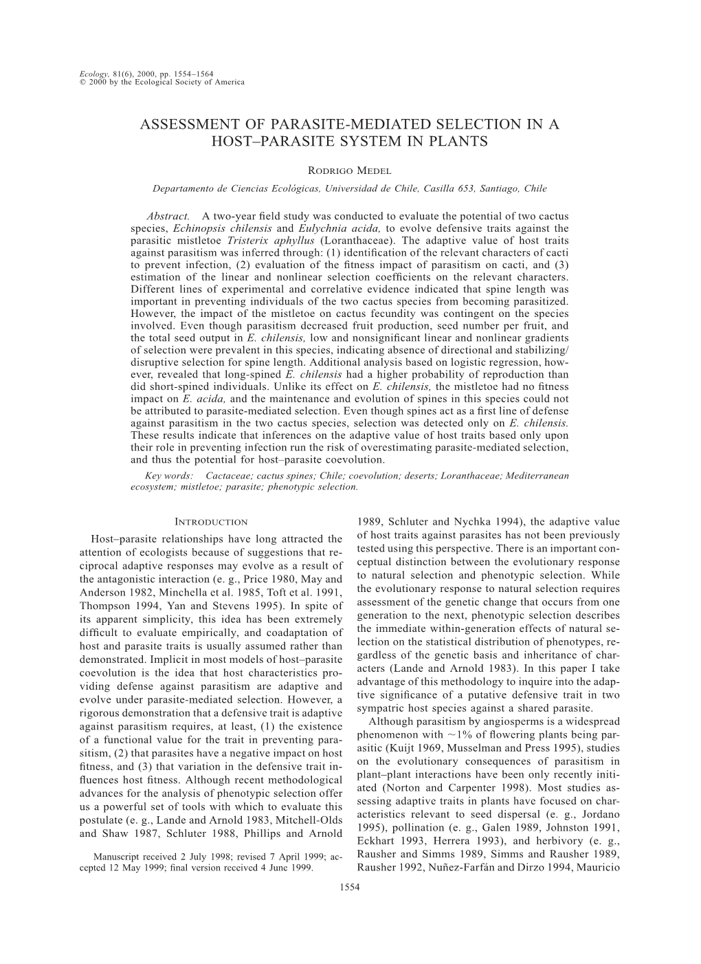 Assessment of Parasite-Mediated Selection in a Host–Parasite System