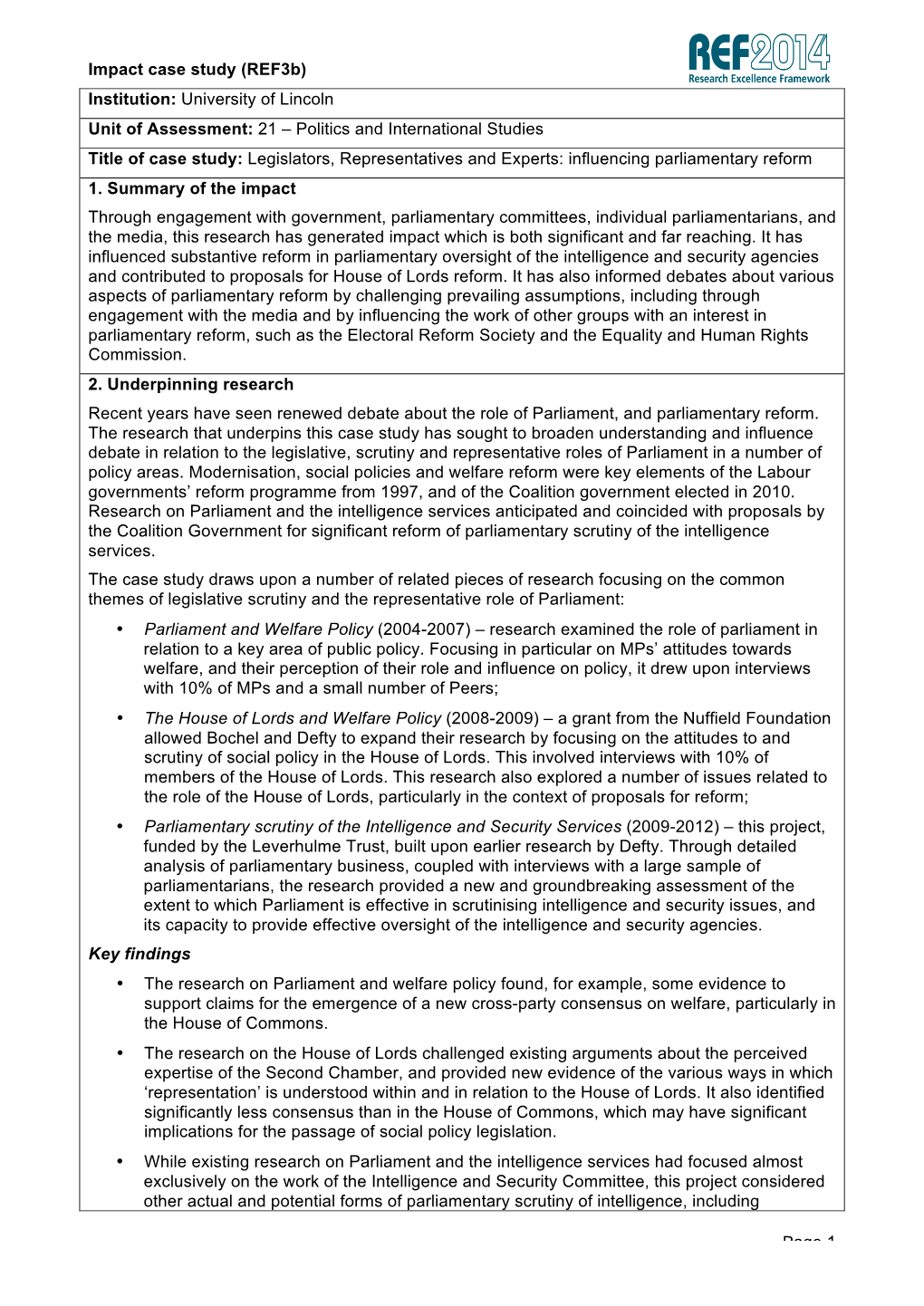 Influencing Parliamentary Reform 1