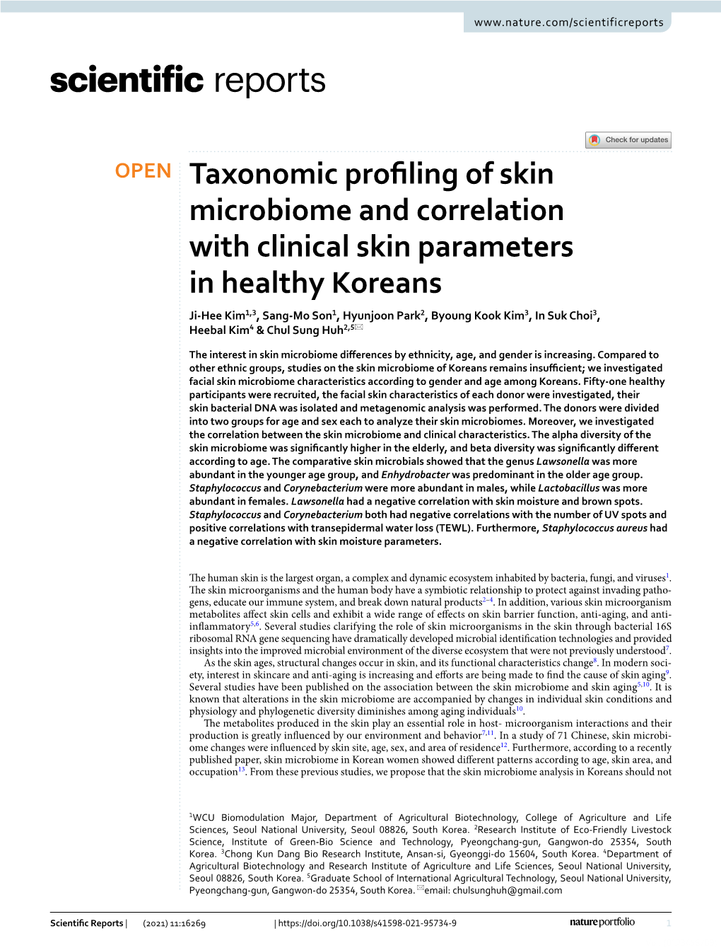 Taxonomic Profiling of Skin Microbiome and Correlation With