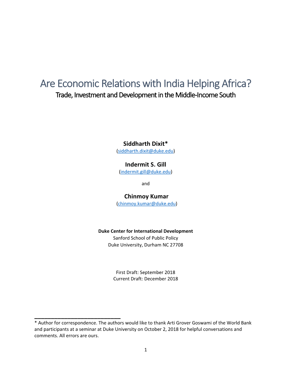 Are Economic Relations with India Helping Africa? Trade, Investment and Development in the Middle-Income South