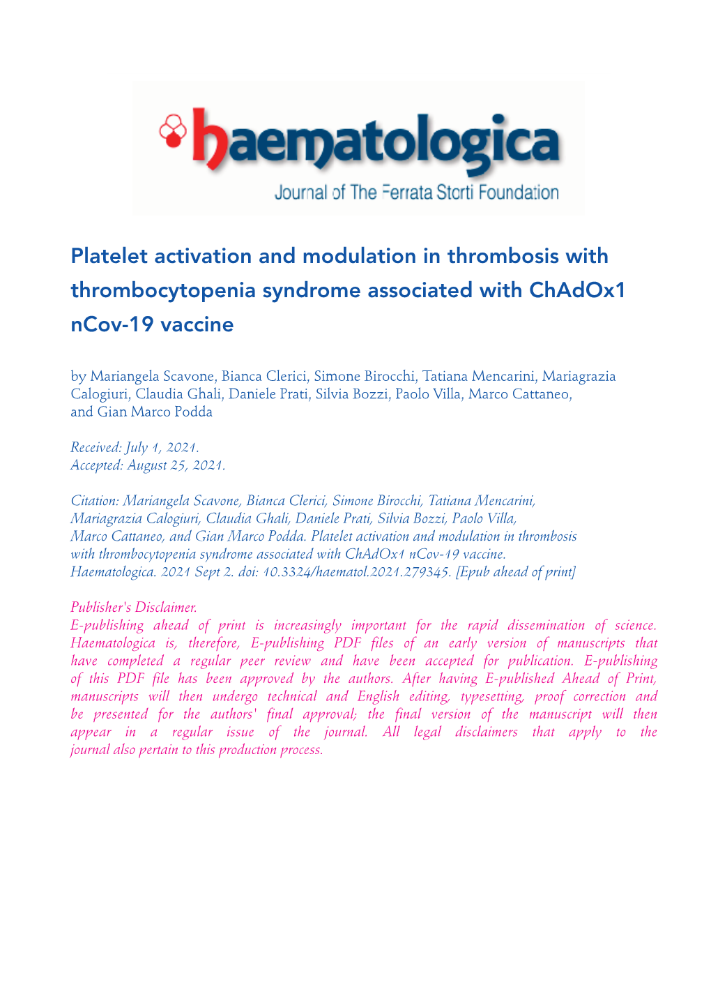 Platelet Activation and Modulation in Thrombosis with Thrombocytopenia