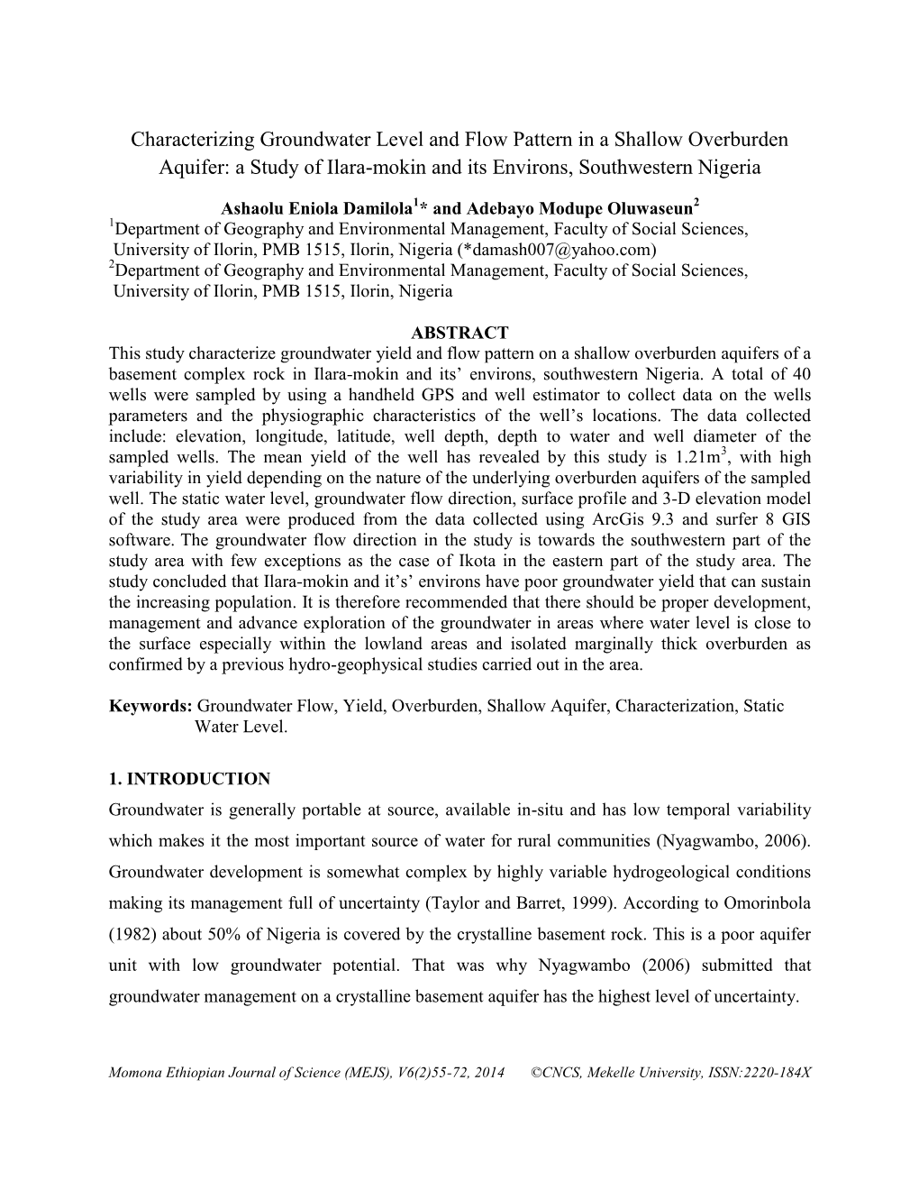 Characterizing Groundwater Level and Flow Pattern in a Shallow Overburden Aquifer: a Study of Ilara-Mokin and Its Environs, Southwestern Nigeria