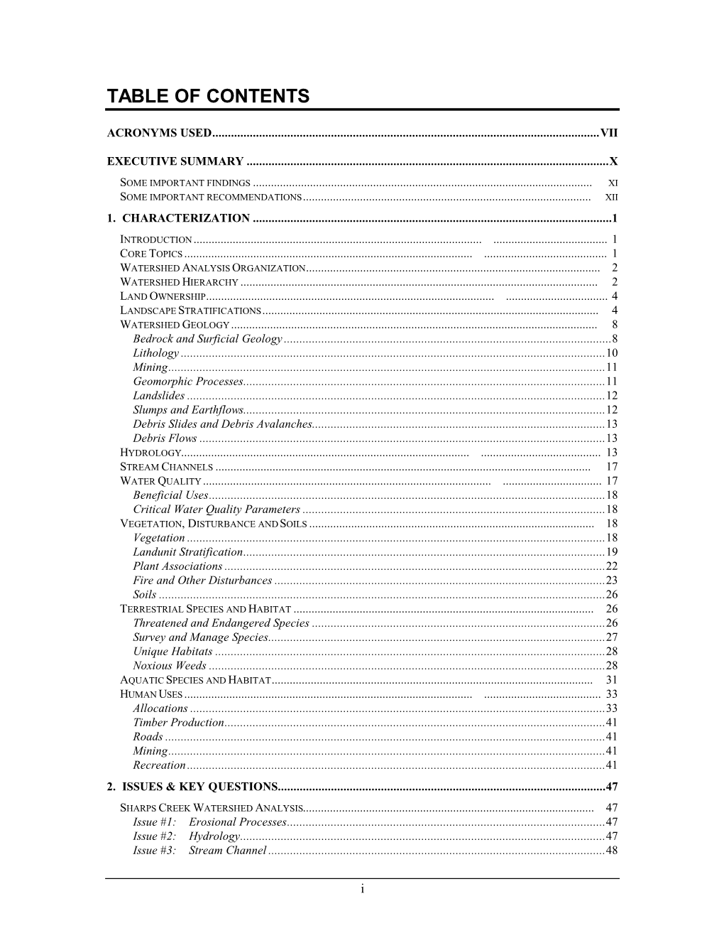 Sharps Creek Watershed Analysis