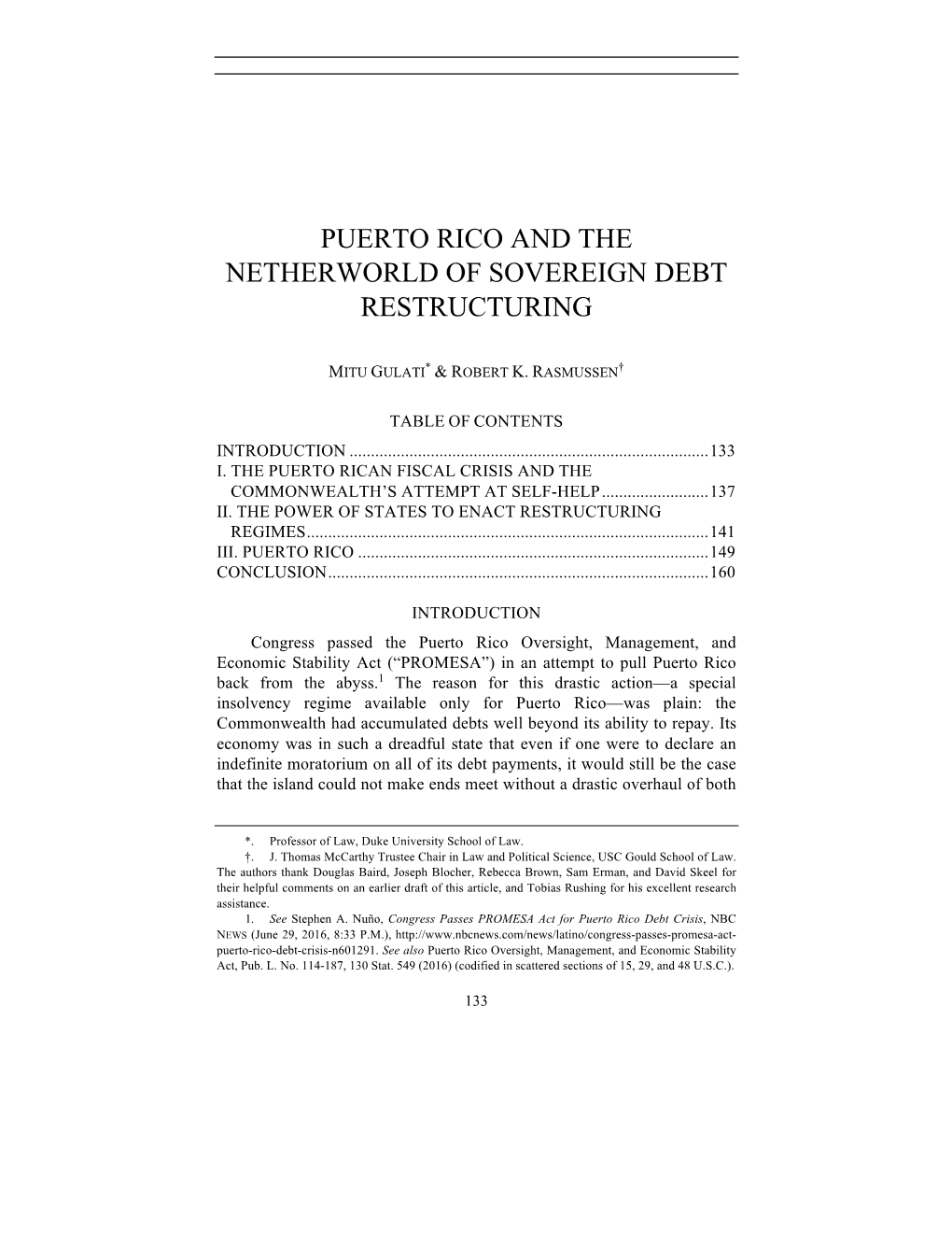 Puerto Rico and the Netherworld of Sovereign Debt Restructuring