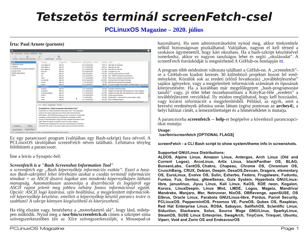 Tetszetös Terminál Screenfetch-Csel Pclinuxos Magazine – 2020