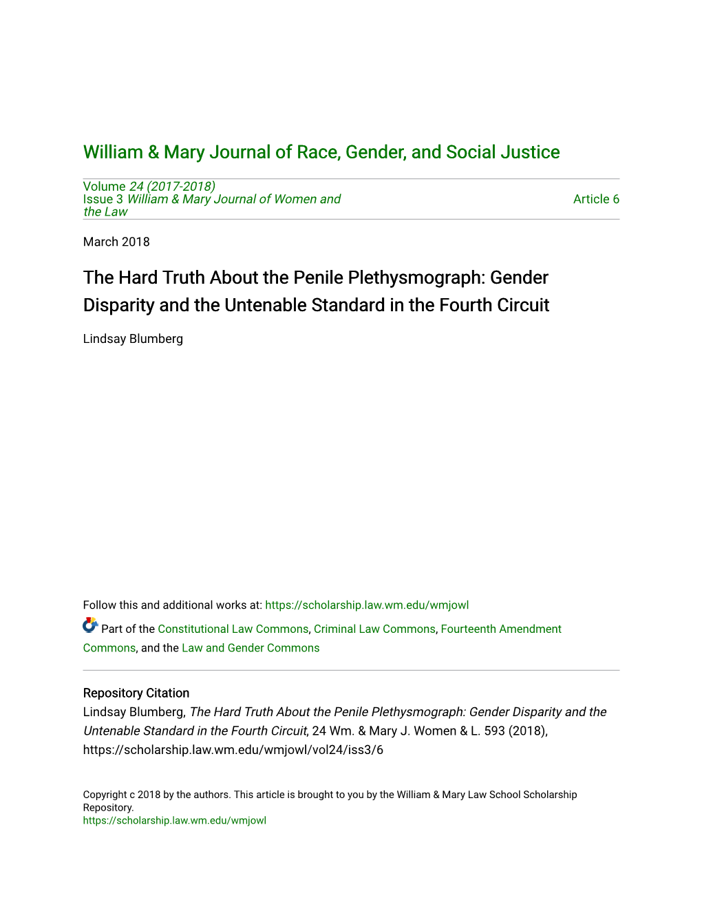 The Hard Truth About the Penile Plethysmograph: Gender Disparity and the Untenable Standard in the Fourth Circuit