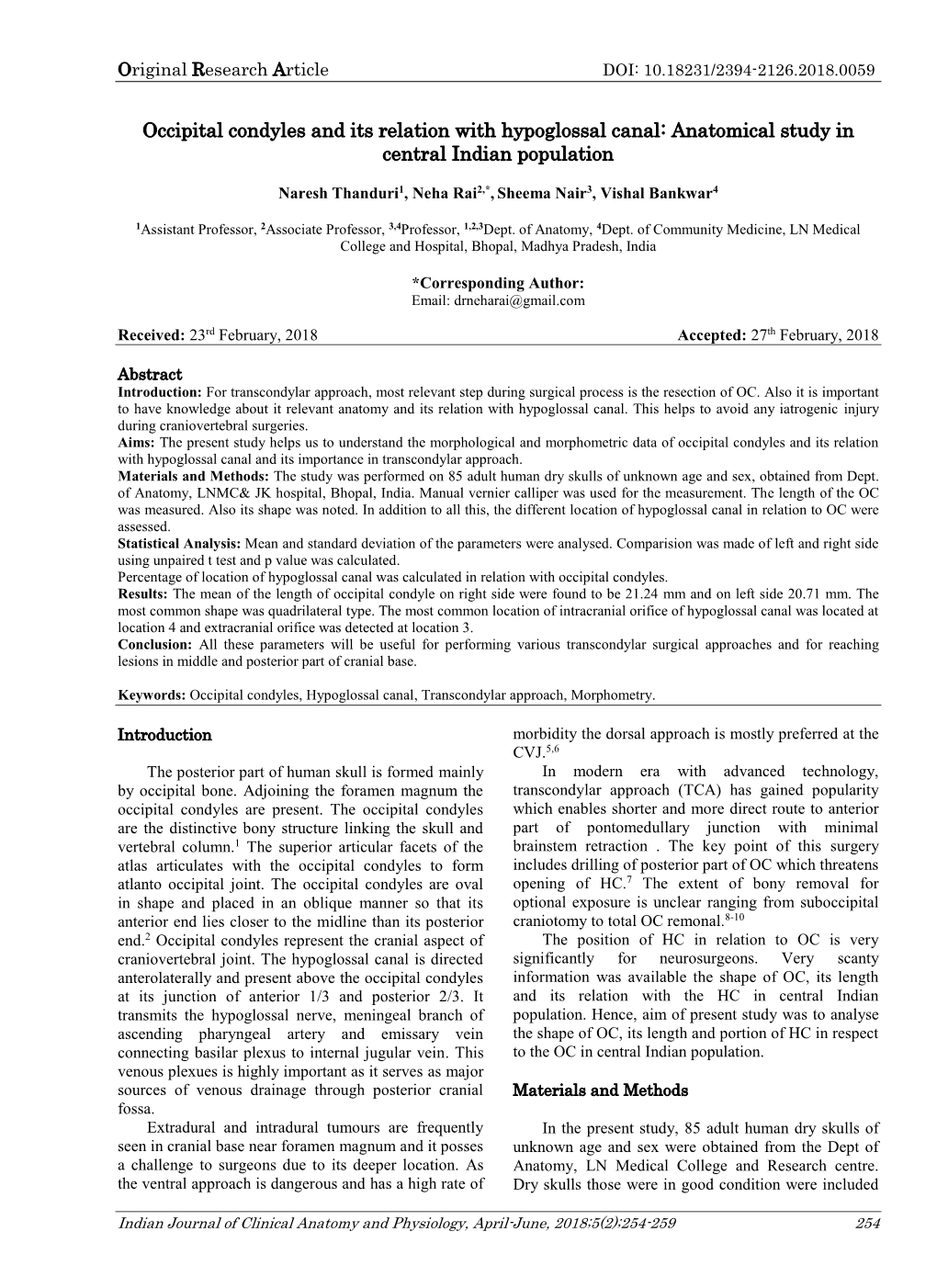 Occipital Condyles and Its Relation with Hypoglossal Canal: Anatomical Study in Central Indian Population