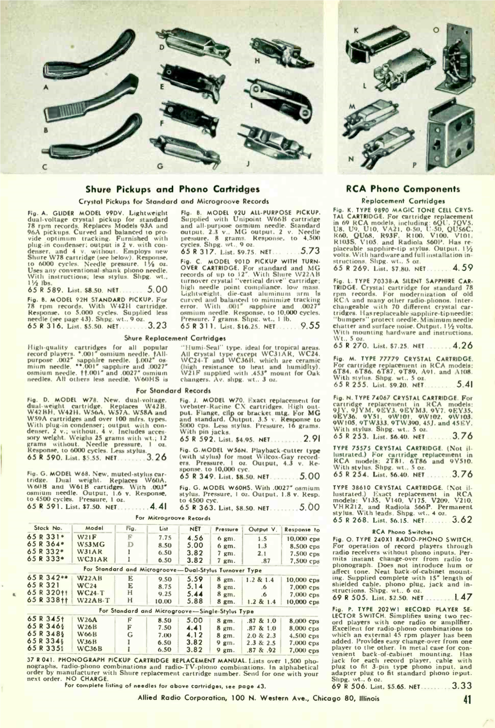 Shure Pickups and Phono Cartridges 5.73 9.55 RCA Phono Components