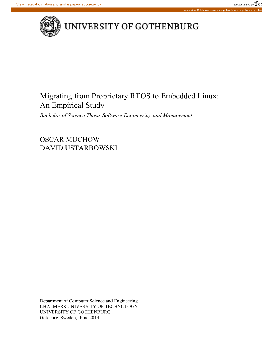 Migrating from Proprietary RTOS to Embedded Linux: an Empirical Study Bachelor of Science Thesis Software Engineering and Management