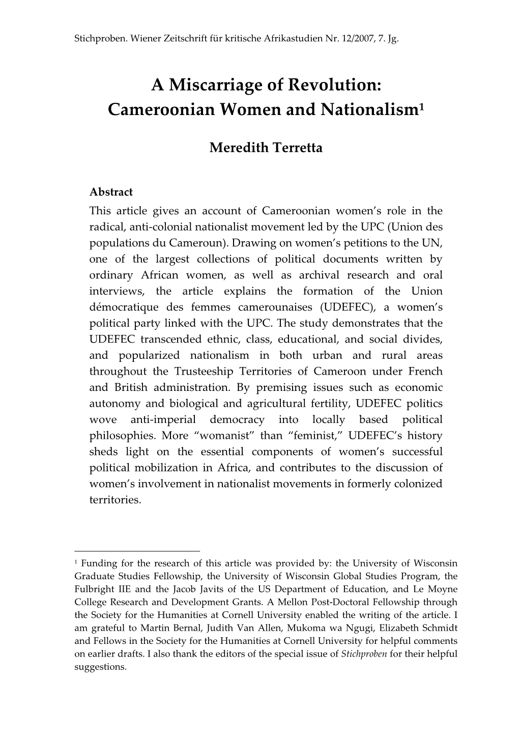 Cameroonian Women and Nationalism (Pdf)