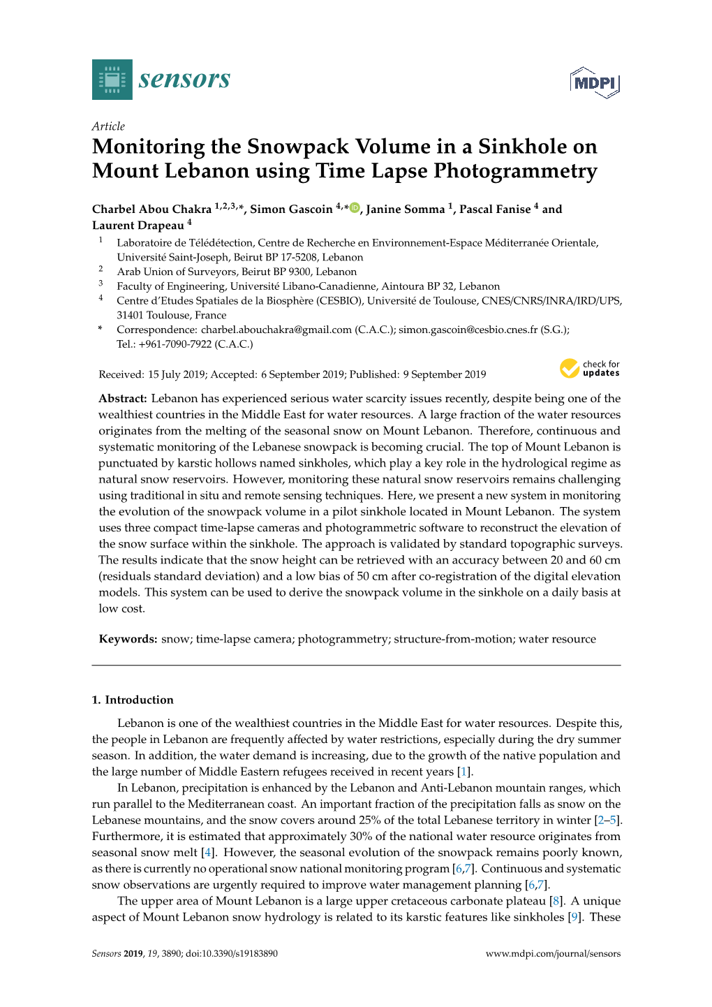 Monitoring the Snowpack Volume in a Sinkhole on Mount Lebanon Using Time Lapse Photogrammetry