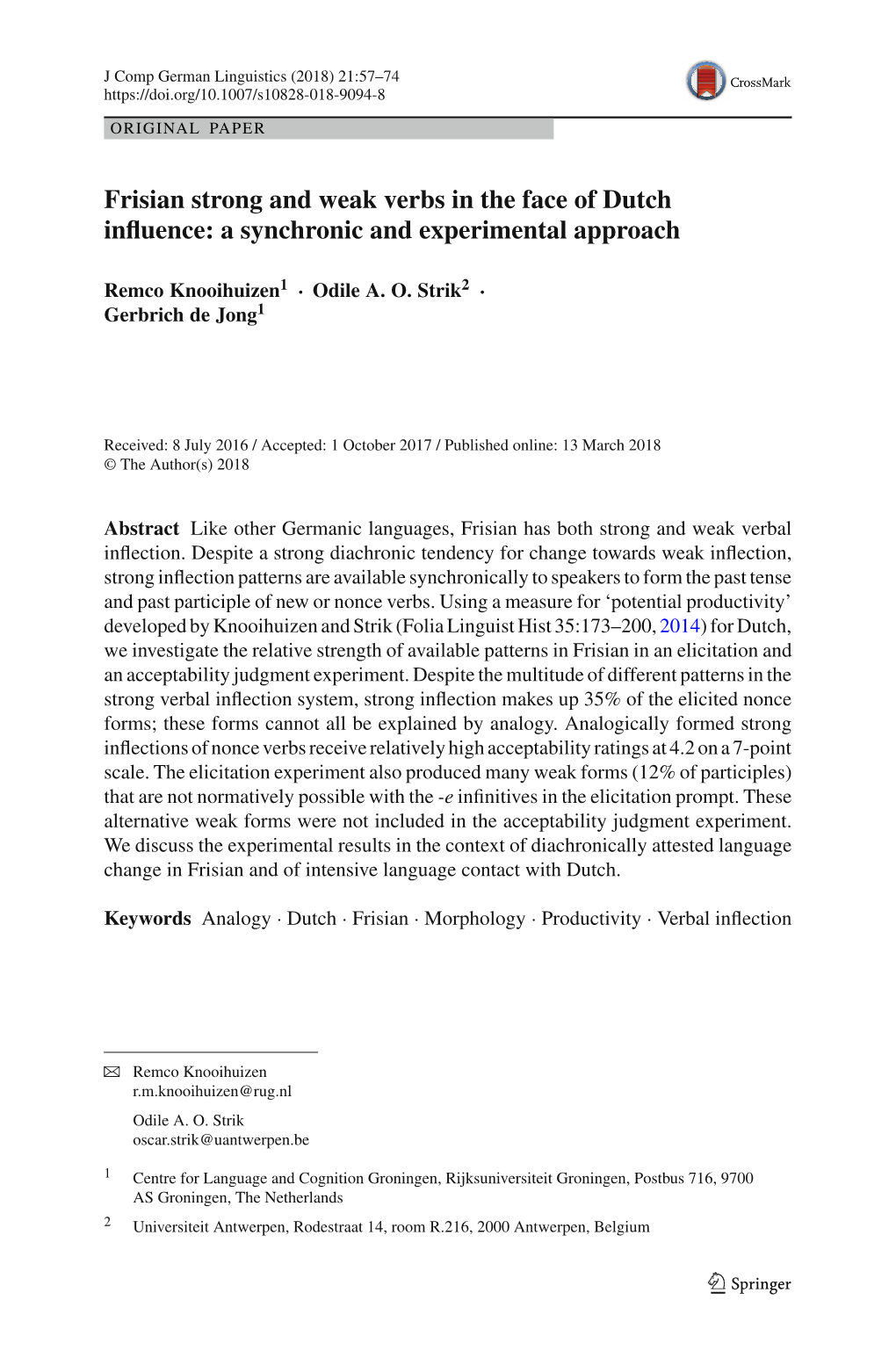 Frisian Strong and Weak Verbs in the Face of Dutch Influence: A