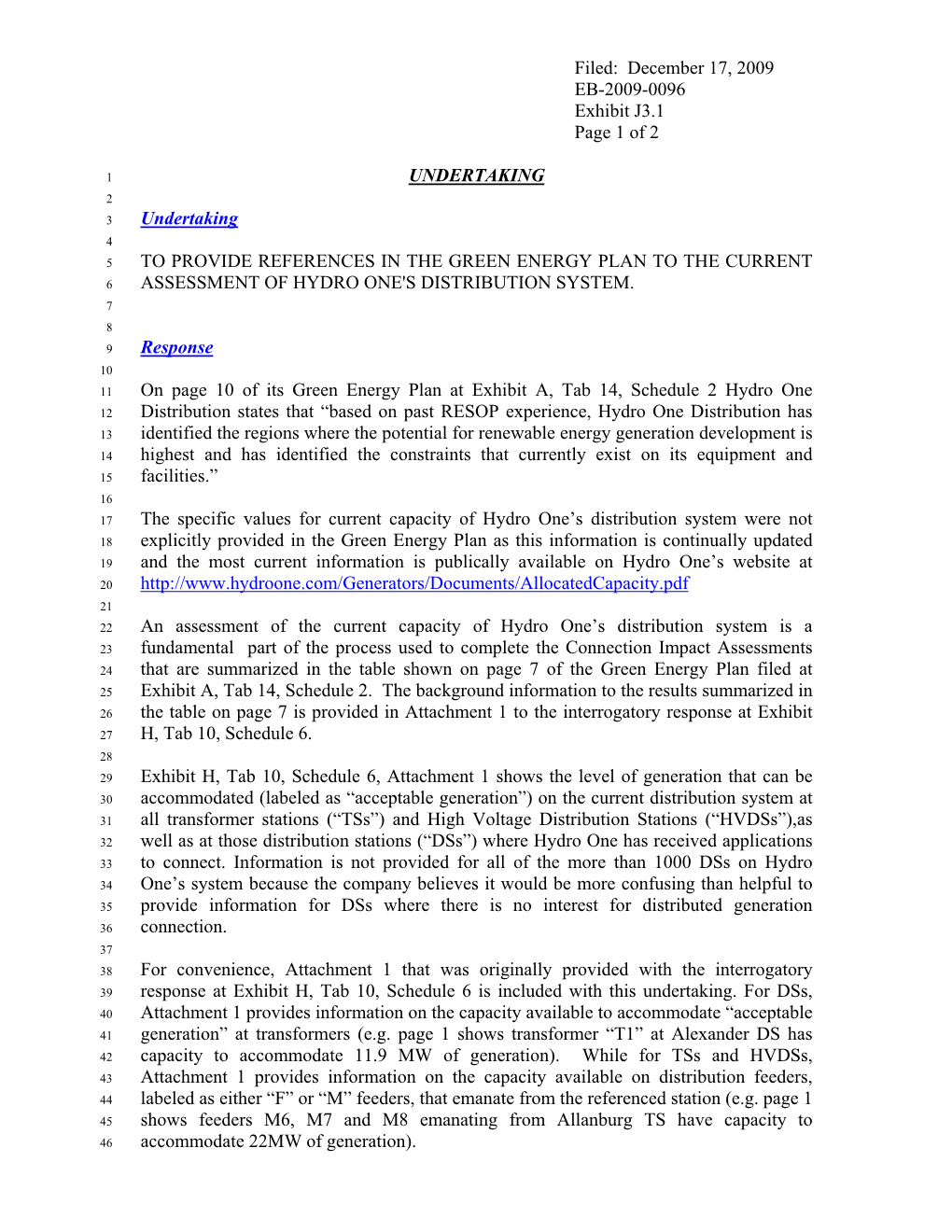 Filed: December 17, 2009 EB-2009-0096 Exhibit J3.1 Page 1 of 2