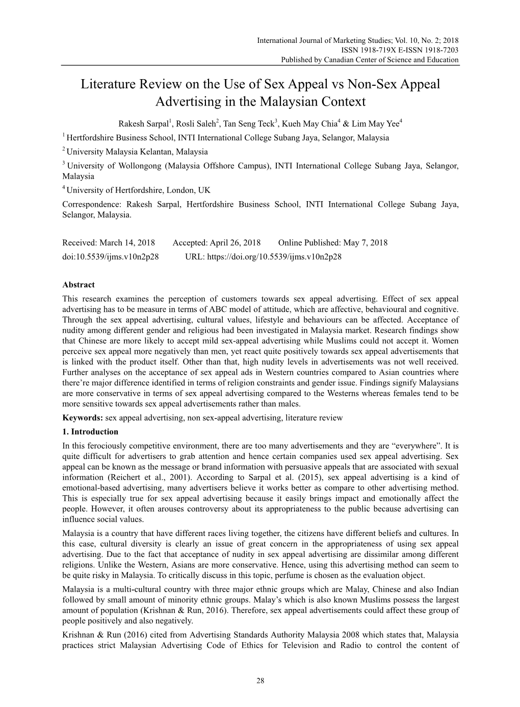 Literature Review on the Use of Sex Appeal Vs Non-Sex Appeal Advertising in the Malaysian Context