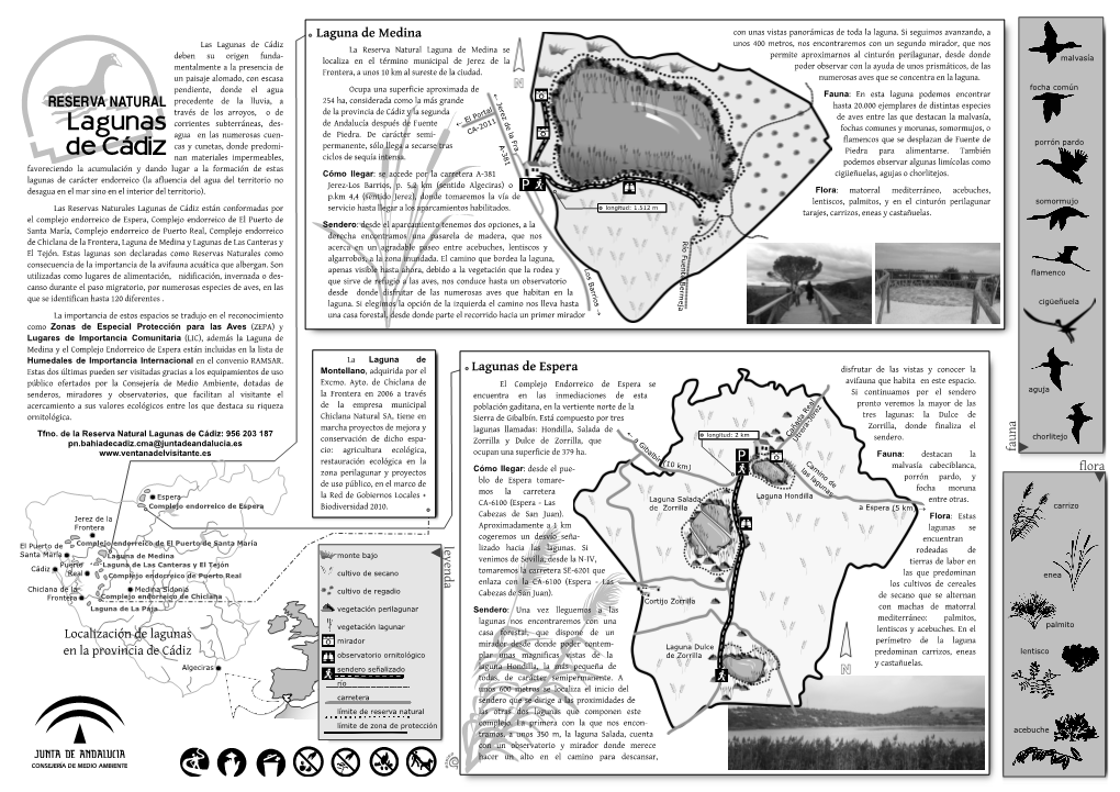 Mapa-Guía De La Reserva Natural Lagunas De Cádiz. Versión A3 Byn