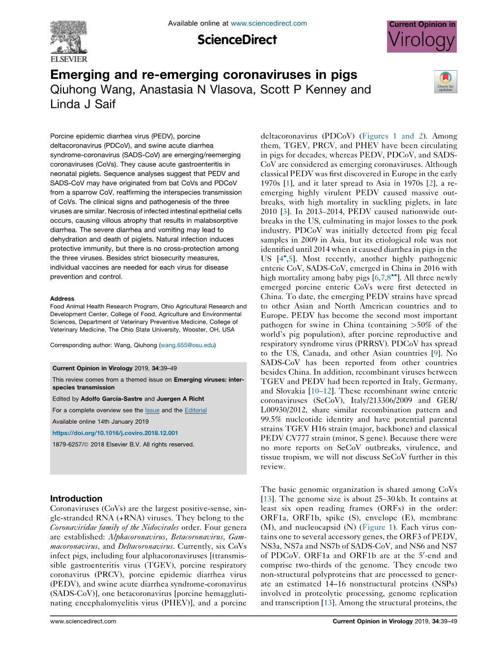 Emerging and Re-Emerging Coronaviruses in Pigs