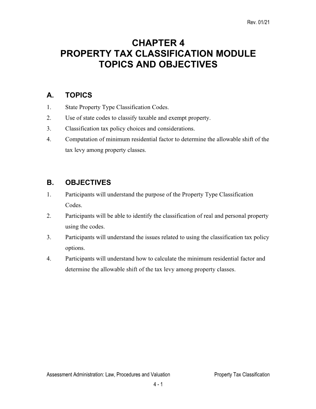 Chapter 4 Property Tax Classification Module Topics and Objectives