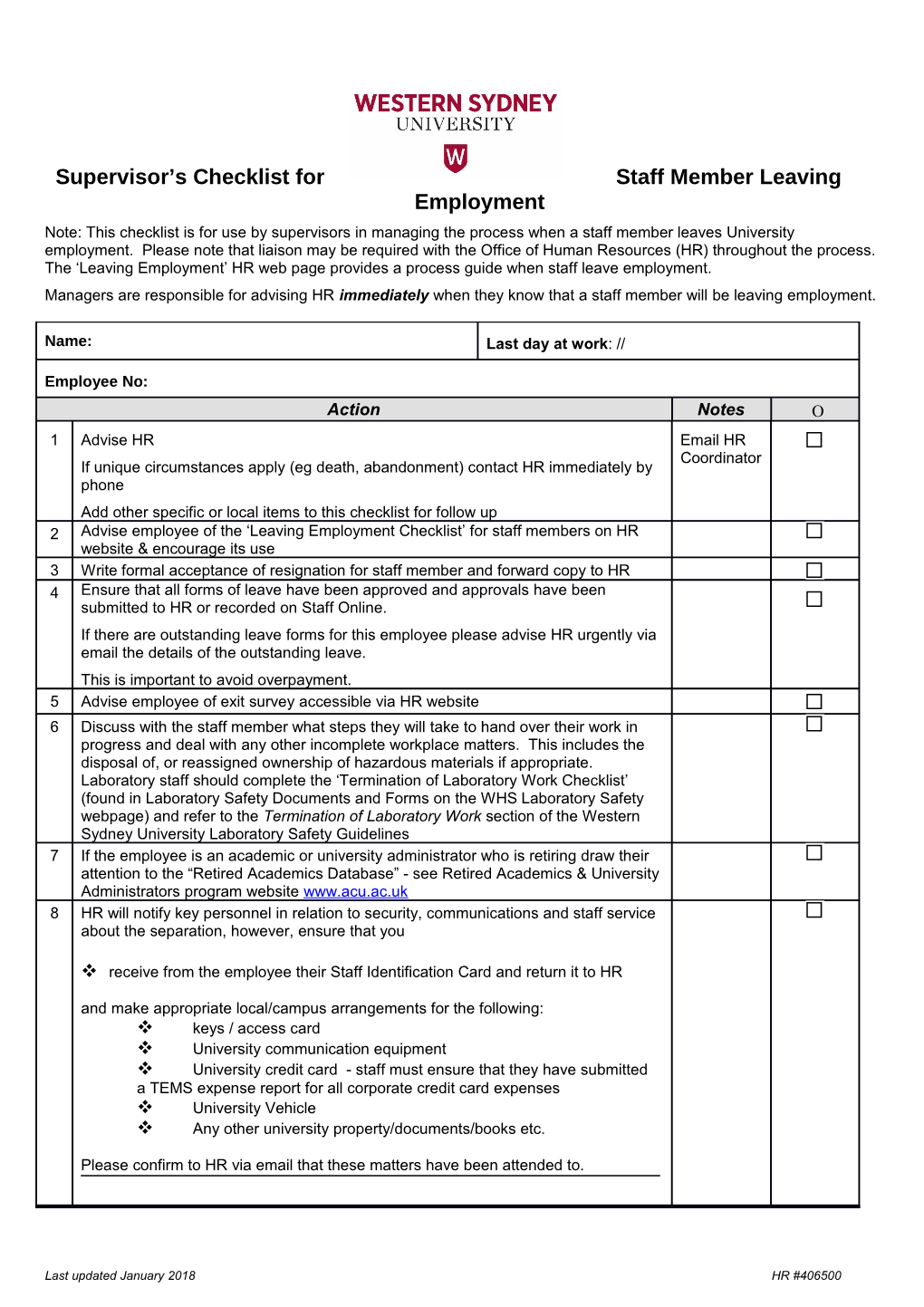 Separation Checklist Abandonment