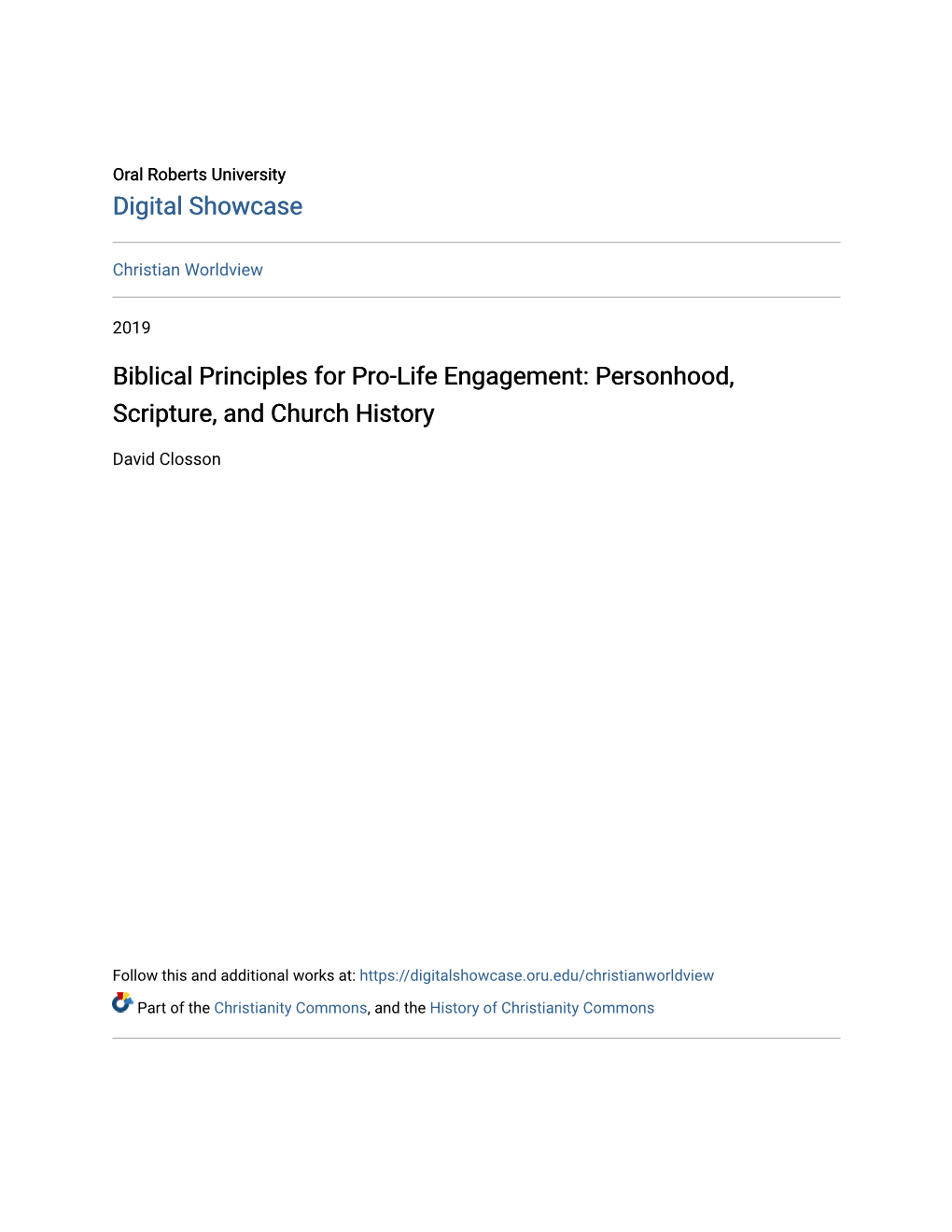 Biblical Principles for Pro-Life Engagement: Personhood, Scripture, and Church History